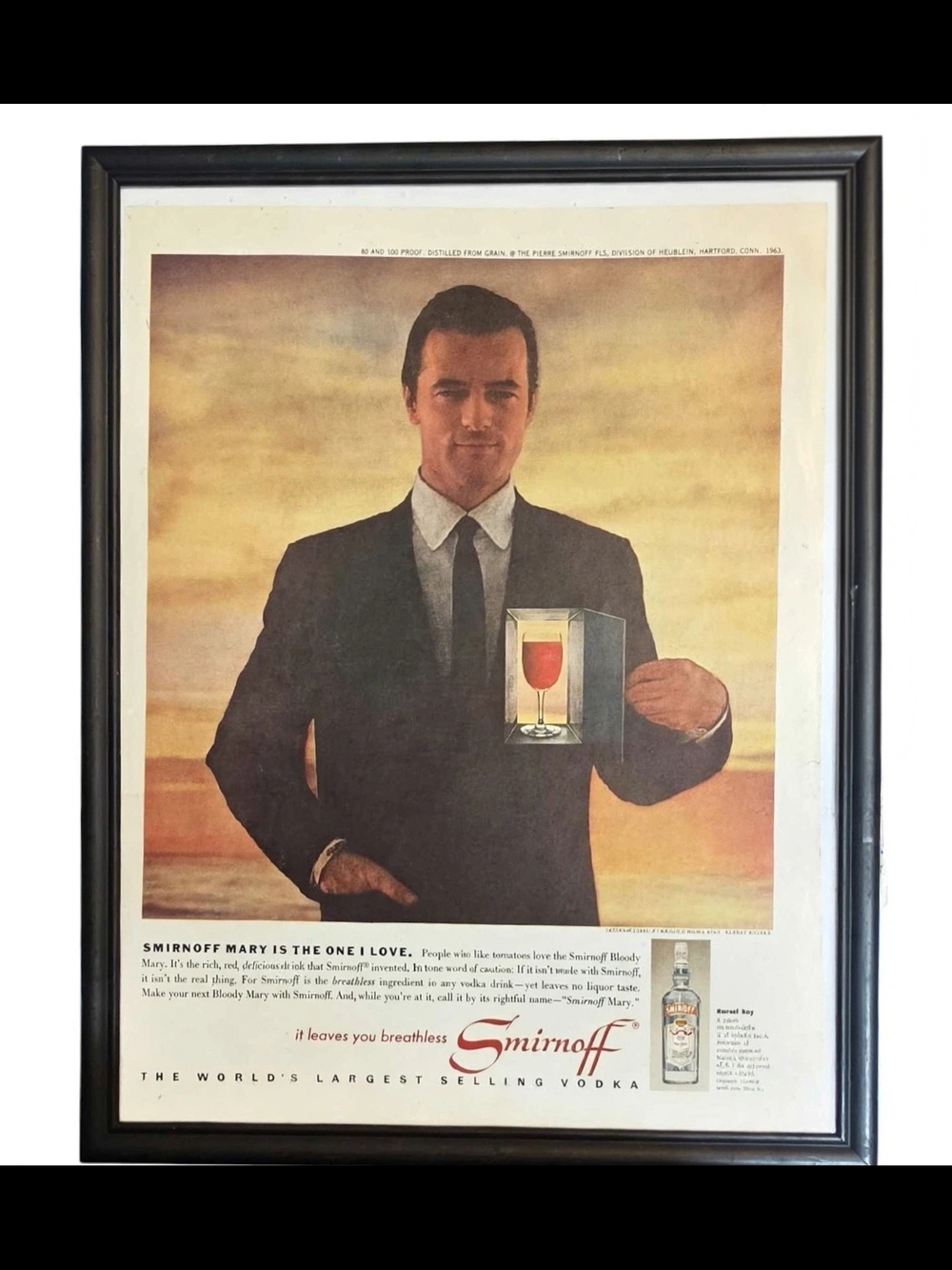 Vintage 1963 Smirnoff Vodka Framed Ad Poster | “Smirnoff Mary” Mid-Century Bar